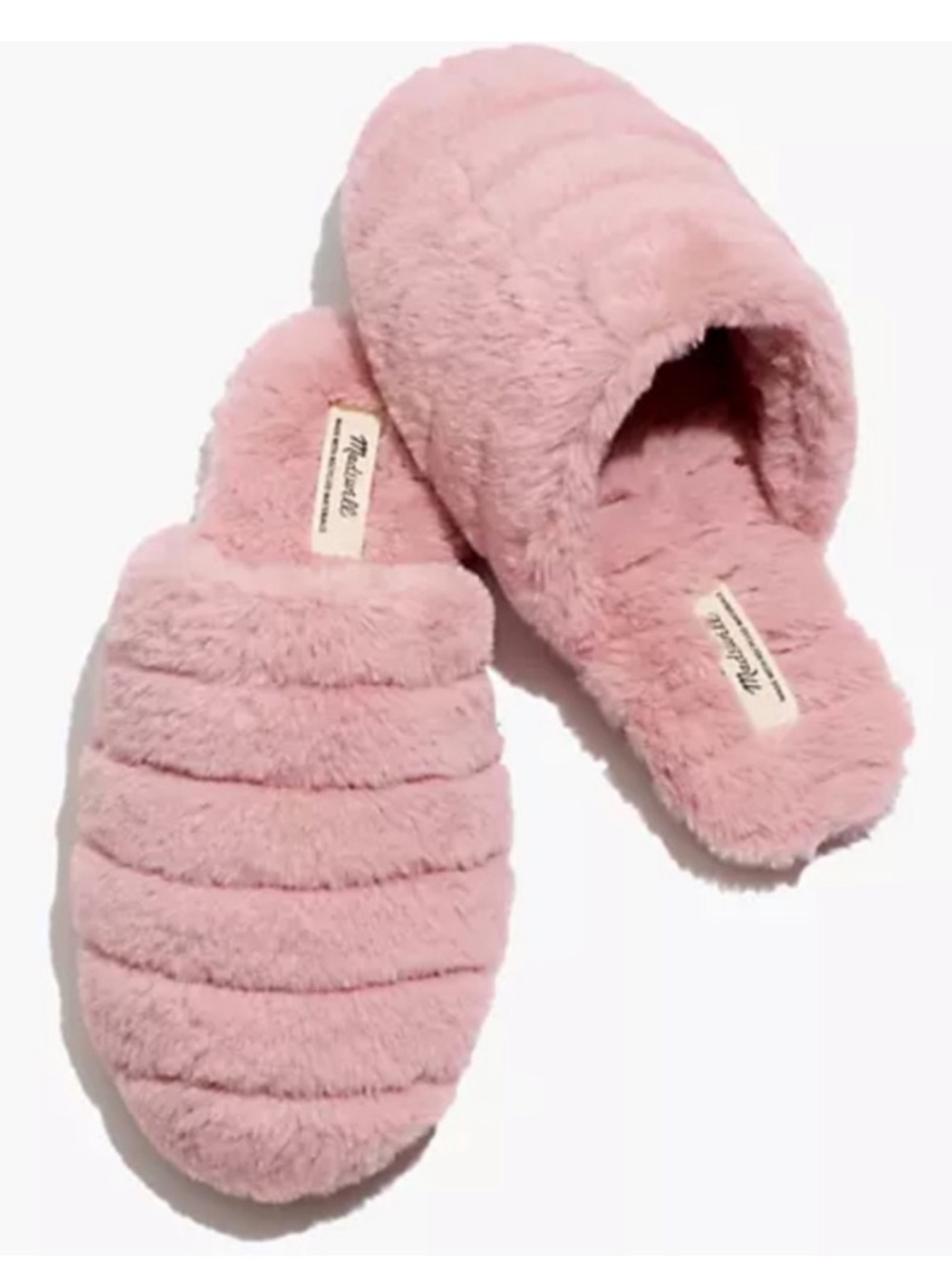 Madewell Slippers Womens 8 Pink Quilted Scuff Slippers in Recycled Faux Fur